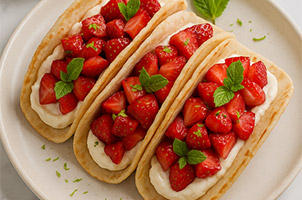 Tacos sucrés aux fraises et mascarpone à l’érable